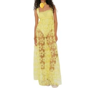 NEW For Love and Lemons Emma Dress size XS Yellow Lace Maxi Floral